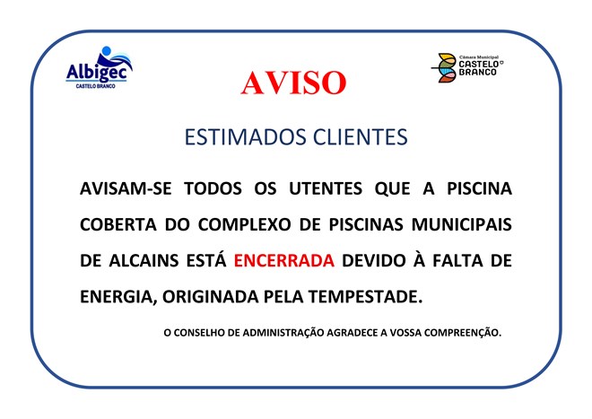 Aviso encerramento P. Alcains